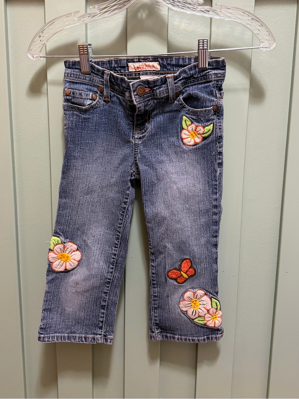 Jordache Embroidered Jeans Girls Size 7 Y2K Vintage Flower Power Retro Hippy